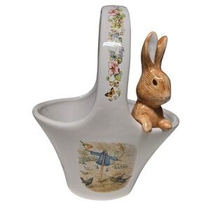 VTG Teleflora Peter Rabbit Basket Ceramic Bunny Planter Easter Beatrix Potter 98